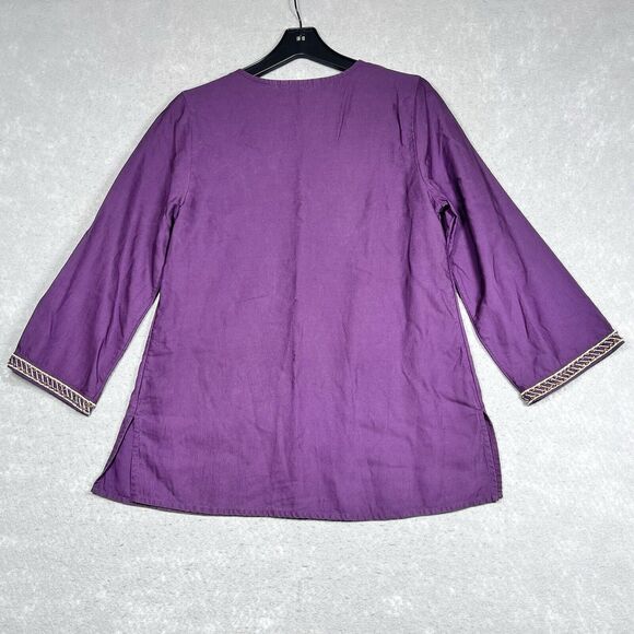 Soft Surroundings Top S Purple Tunic Embroidered Floral Metallic Beaded Boho - Picture 9 of 13